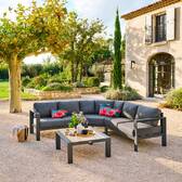 Gartenecksofa ÉVASION Graphit / Honig 5 Plätze - Epoxy-behandeltes Aluminium, Olefin Graphit / Honey