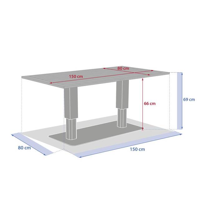 Rechteckiger, anhebbarer Gartentisch SALIMIA Ton / Leinen 150 x 80 x 69 cm - Aluminium epoxidbeschichtet Lehmfarben / Leinen