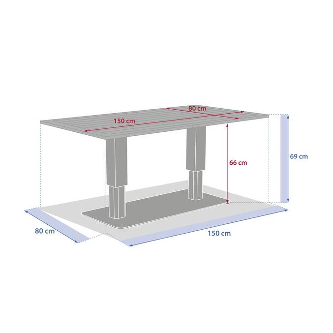 Rechteckiger, anhebbarer Gartentisch SALIMIA Graphit / Honig 150 x 80 x 69 cm - Aluminium epoxidbeschichtet Graphit / Honey