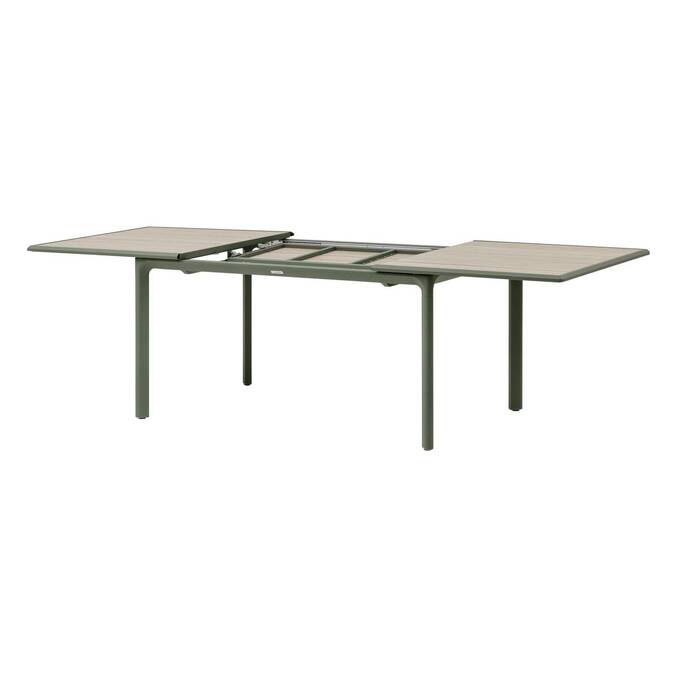 Gartentisch DILORS Holzoptik Leinen / Lorbeergrün 10 Plätze - Epoxy-beschichtetes Aluminium Holzoptik Leinen / Lorbeergrün