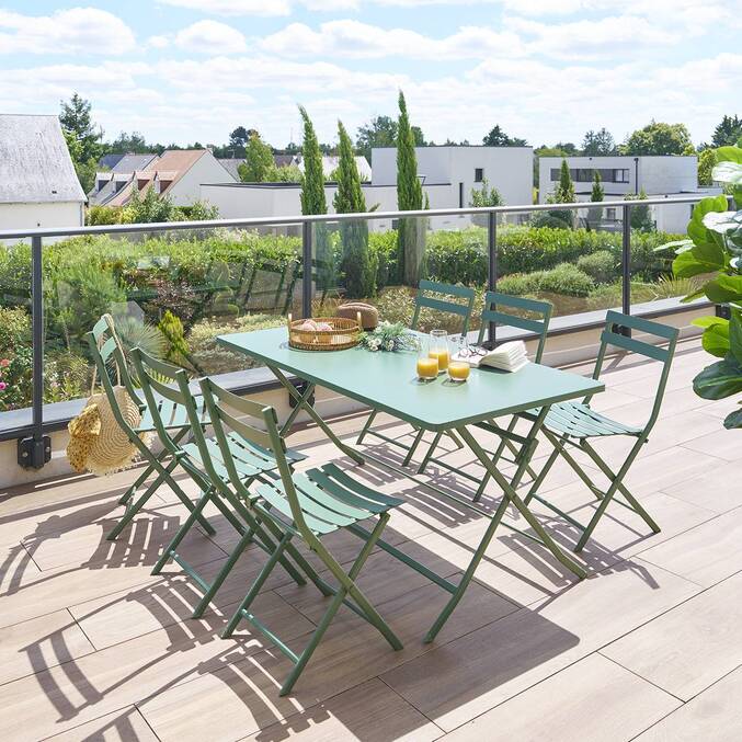 Rechteckiger klappbarer Gartentisch GREENSBORO Olivgrün 6 Plätze - Epoxidharz behandelter Stahl, Verstärkter Rostschutz Olivgrün