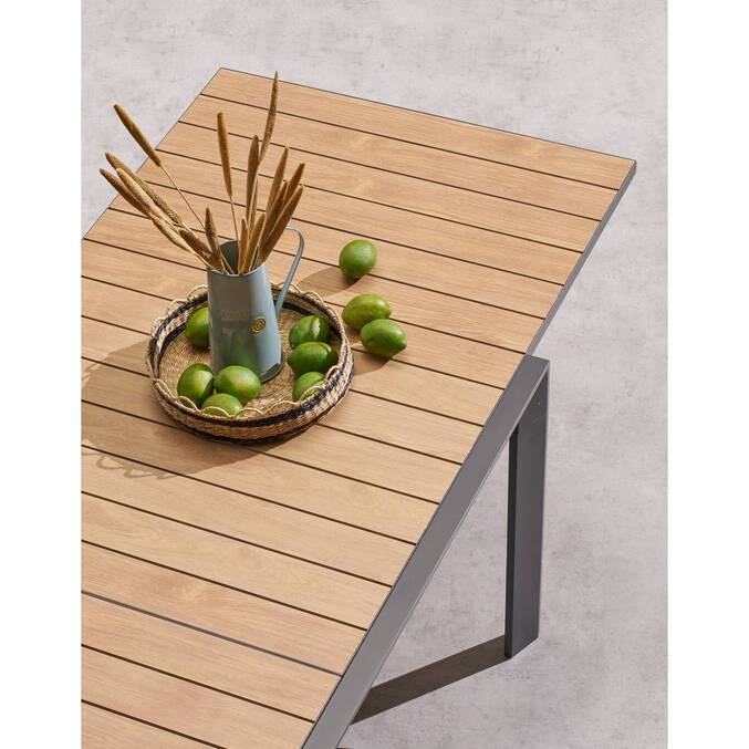 Ausziehbarer Gartentisch mit Schiebefunktion ÉVASION Holzoptik Honig / Graphit 10 Plätze - Epoxy-behandeltes Aluminium, Aluminiumlatten in Holzoptik Holzoptik Honey / Graphit