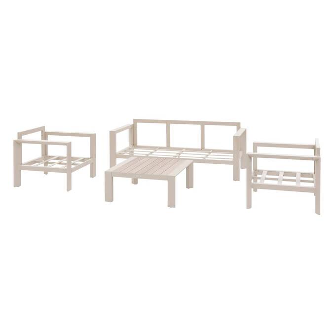 Gartenlounge-Set ÉVASION Ton / Leinen 5 Plätze - Epoxy-behandeltes Aluminium, Olefin Lehmfarben / Leinen