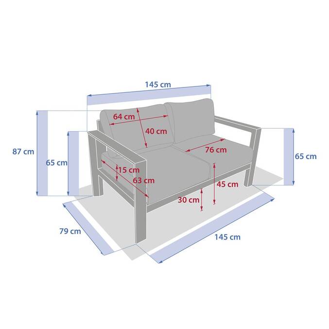 Gartensofa ÉVASION Ton 2 Plätze - Epoxy-behandeltes Aluminium, Olefin Lehm