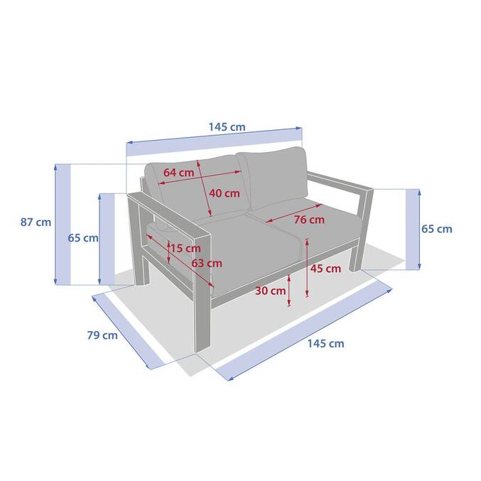 Gartensofa ÉVASION Graphit 2 Plätze - Epoxy-behandeltes Aluminium, Olefin Graphit