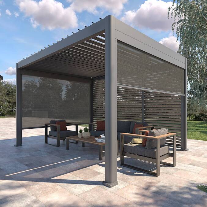 Jalousie für bioklimatische Pergola EVORA Graphit Für EVORA Seite 4 m - 1/3 Seite - 1,2 x 2,3 m - Epoxidbeschichtetes Aluminium Graphit