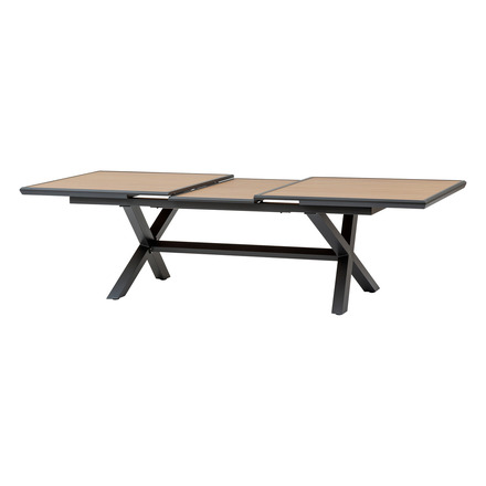 Ausziehbarer Gartentisch AXIOME Teak-Effekt Walnuss & Graphit + 10 Stühle DIESE 1 ausziehbarer Gartentisch 10 Plätze und 10 stapelbare Stühle