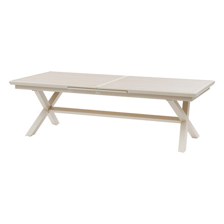 1 ausziehbarer Gartentisch AXIOME Leinen & Lehmfarben + 12 stapelbare Sessel AXANT 1 ausziehbarer gartentisch 12 plätze und 12 stapelbare sessel