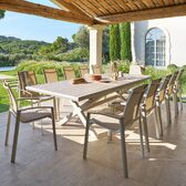1 ausziehbarer Gartentisch AXIOME Leinen & Lehmfarben + 12 stapelbare Sessel AXANT 1 ausziehbarer gartentisch 12 plätze und 12 stapelbare sessel Leinen / Ton