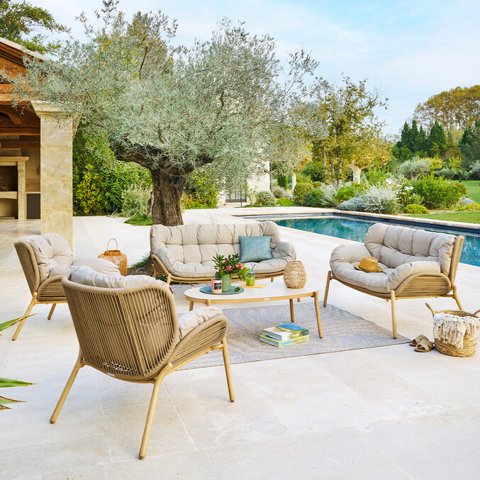 Gartenlounge Taupe + 1 Sofa MELOANE 1 gartenlounge 7 Plätze und 1 Sofa Taupe