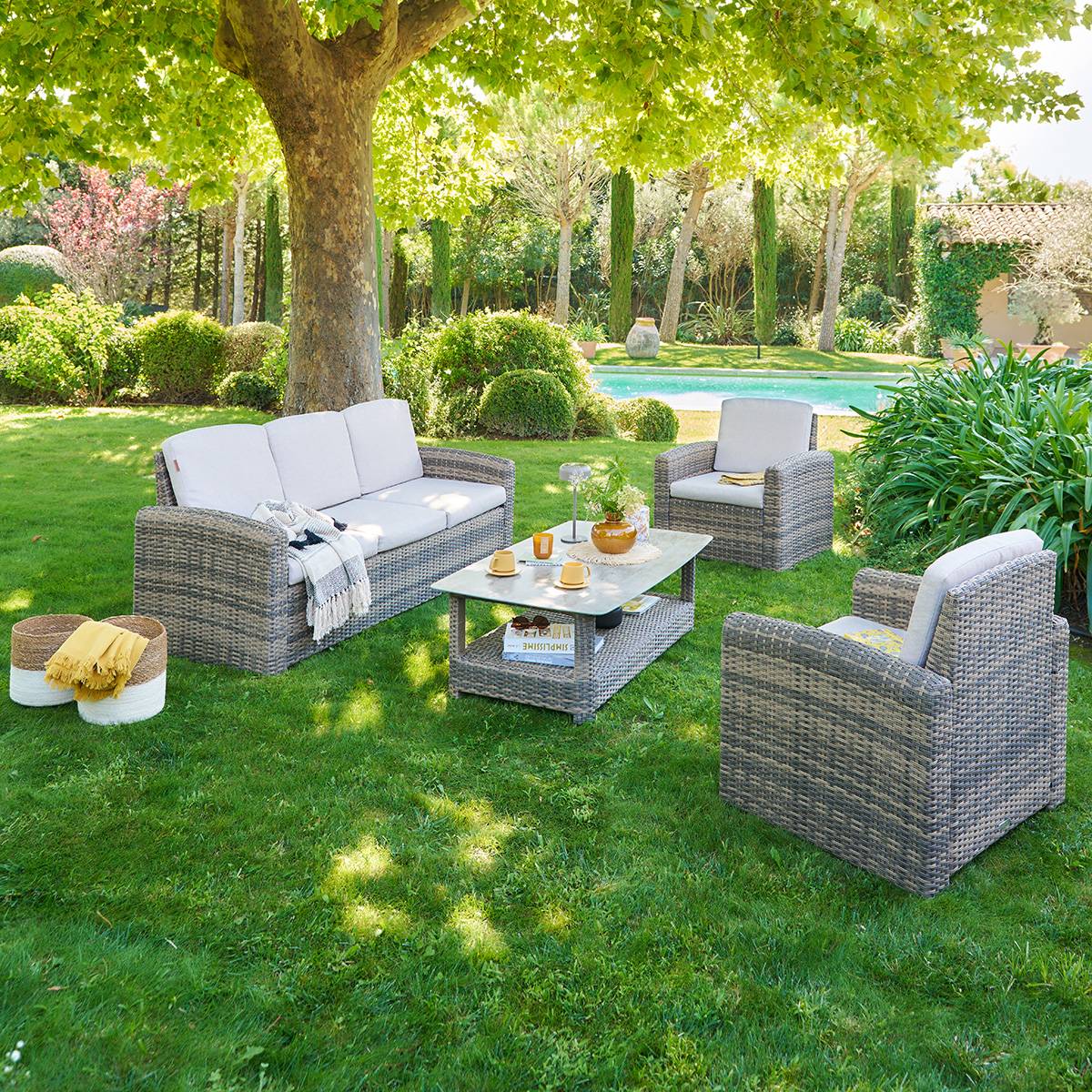 Gartenlounge-Set SELENIM Naturae 5 Plätze - Epoxy-behandeltes Aluminium, Olefin Naturae