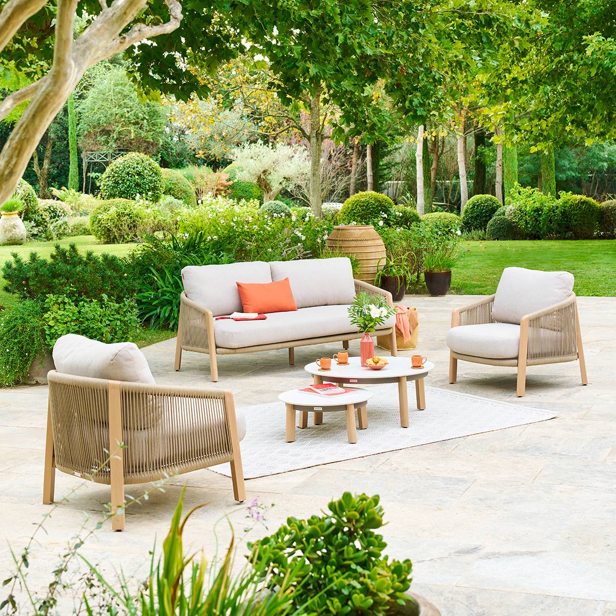 Gartenlounge-Set NELORA Beige 5 Plätze - Epoxy-behandeltes Aluminium, Olefin Beige