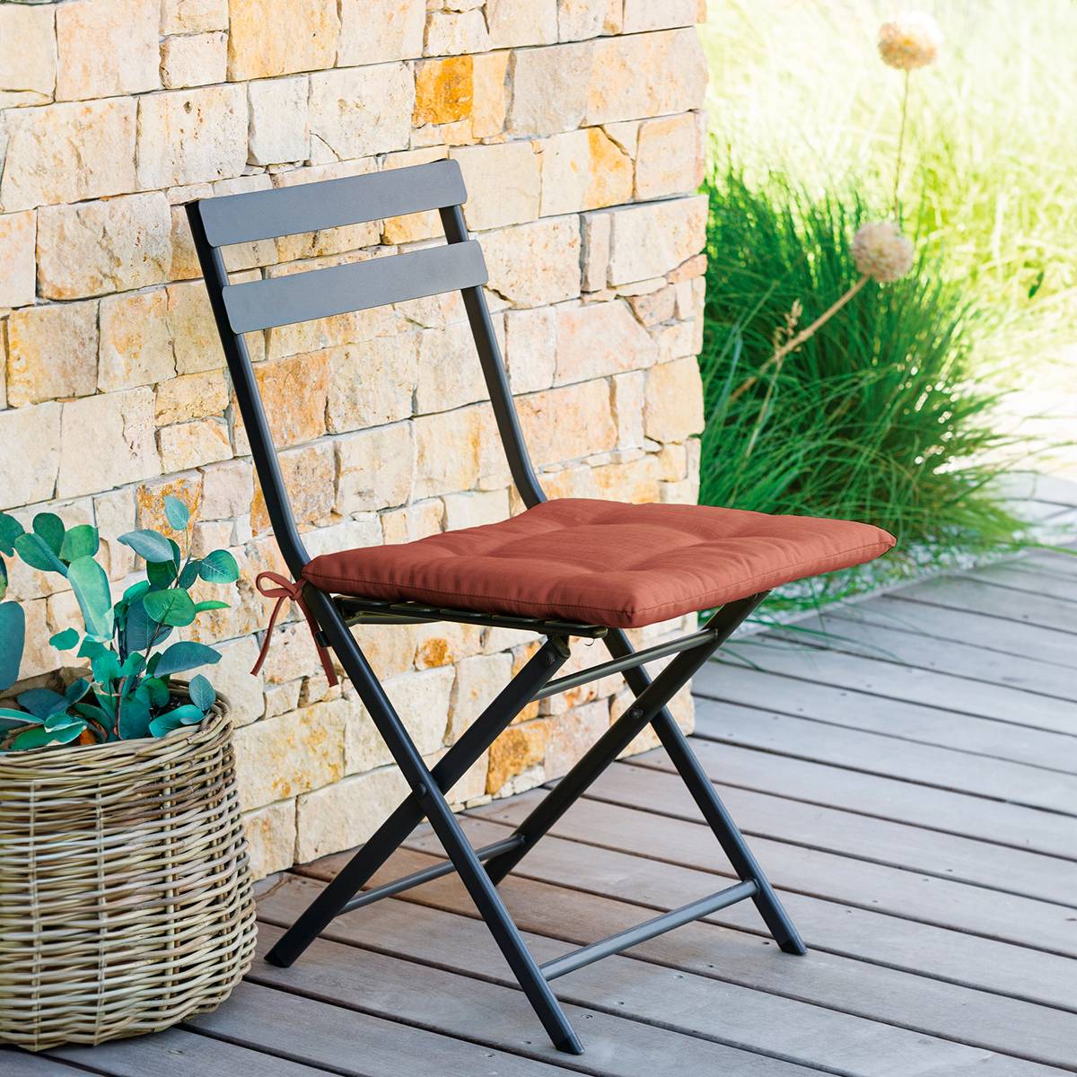 Sitzkissen KORAÏ Mahagoni 40 x 40 cm - Polyester Mahagonibraun