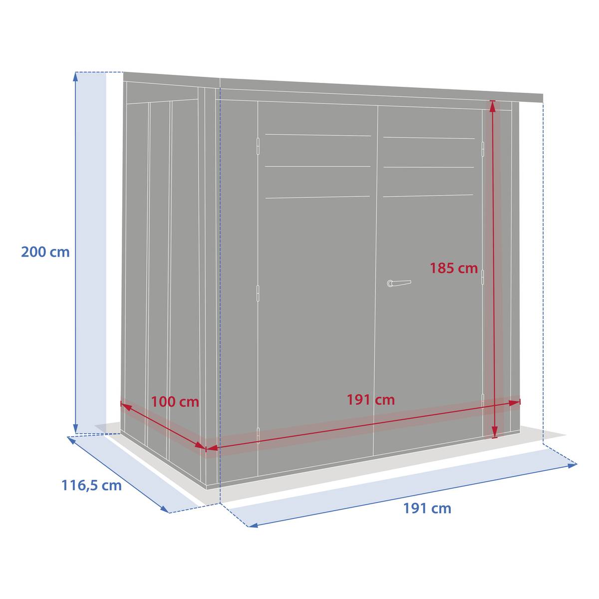 Gartenhaus FORGIA Graphit 1,9 x 1,2 x 2 m - Verzinkter Stahl, Verstärkter Rostschutzbehandlung Graphit