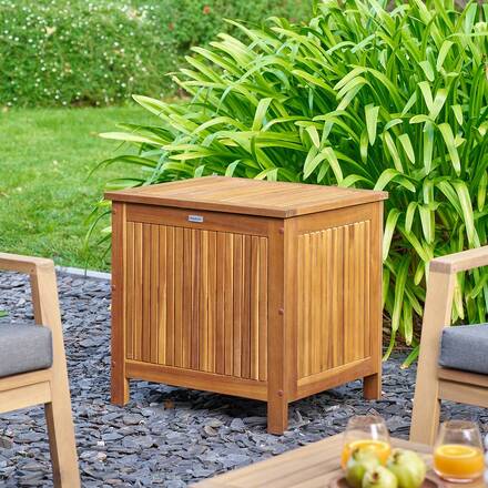 Aufbewahrungstruhe Beige 100L - Stahl, FSC®-zertifiziertes Akazienholz