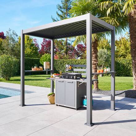 Grillunterstand GRILY Graphit 2,4 x 1,5 m - Struktur aus Aluminium, Lamellen aus Stahl