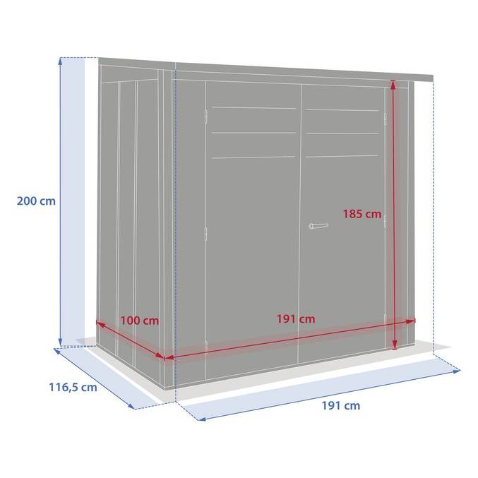 Gartenhaus FORGIA Graphit 1,9 x 1,2 x 2 m - Verzinkter Stahl, Verstärkter Rostschutzbehandlung Graphit