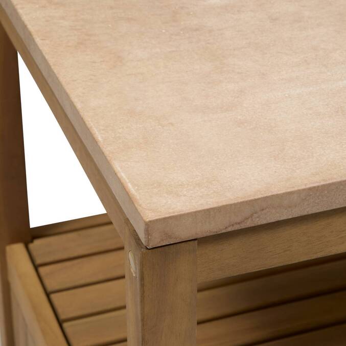 Modul für Sommerküche LODGIA Beige 87 x 86 x 50 cm - Stahl, Aluminium, FSC®-zertifiziertes Akazienholz Akazie