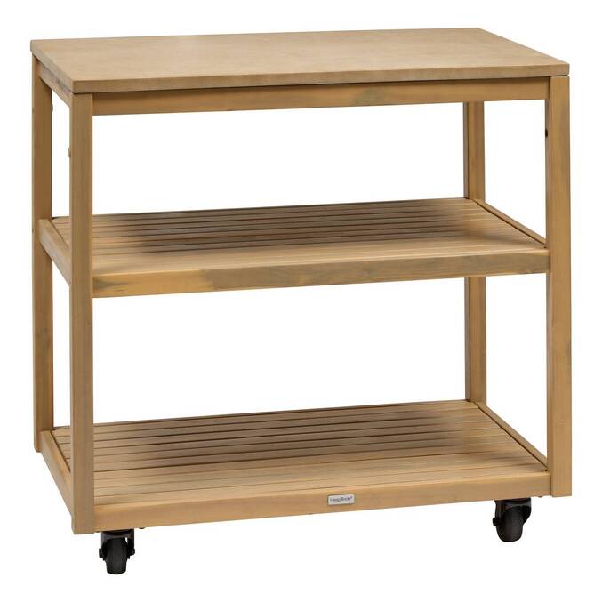 Modul für Sommerküche LODGIA Beige 87 x 86 x 50 cm - Stahl, Aluminium, FSC®-zertifiziertes Akazienholz Akazie