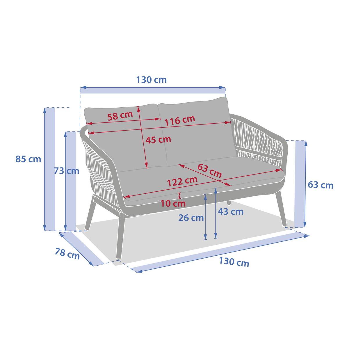 Gartensofa ORISSA Taupe 2 Plätze - Polyester, Stahl Taupe