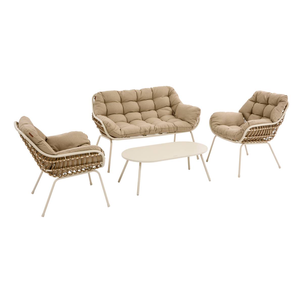 Gartenlounge-Set PAOPAO Beige / Ton 4 Plätze - Epoxidharz behandelter Stahl, Verstärkter Rostschutz, Polyester Beige / Ton