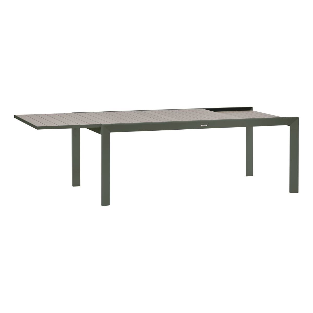 Tisch ÉVASION quadratisch ausziehbar für den Garten Leinen / Lorbeergrün 12 Plätze - Epoxy-beschichtetes Aluminium Leinen / Lorbeer