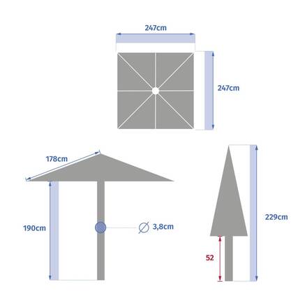 Quadratischer neigbarer Sonnenschirm SOYA Mahagoni 2,5 x 2,5 m - Stahl, Polyester