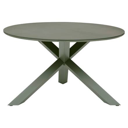 Runder Gartentisch ORYON Lorbeergrün 6 Plätze - Epoxy-beschichtetes Aluminium, Glas