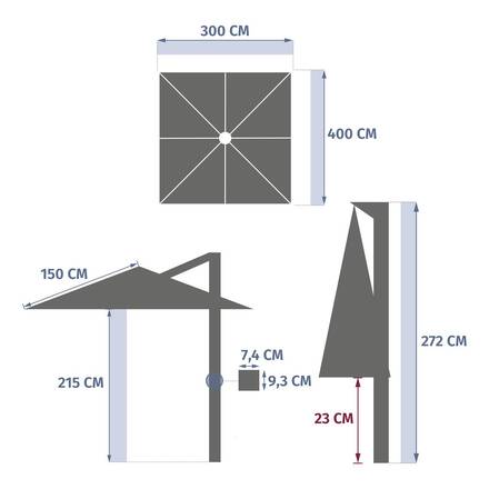 Rechteckiger neigbarer Ampelschirm MELHIA Ton 4 x 3 - Stahl, Aluminium, Olefin