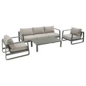 Gartenlounge-Set DOMILLY Lorbeergrün 5 Plätze - Epoxy-behandeltes Aluminium, Olefin Beige / Lorbeergrün