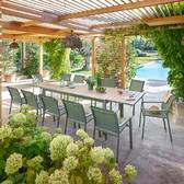 Tisch ÉVASION quadratisch ausziehbar für den Garten Leinen / Lorbeergrün 12 Plätze - Epoxy-beschichtetes Aluminium Leinen / Lorbeer