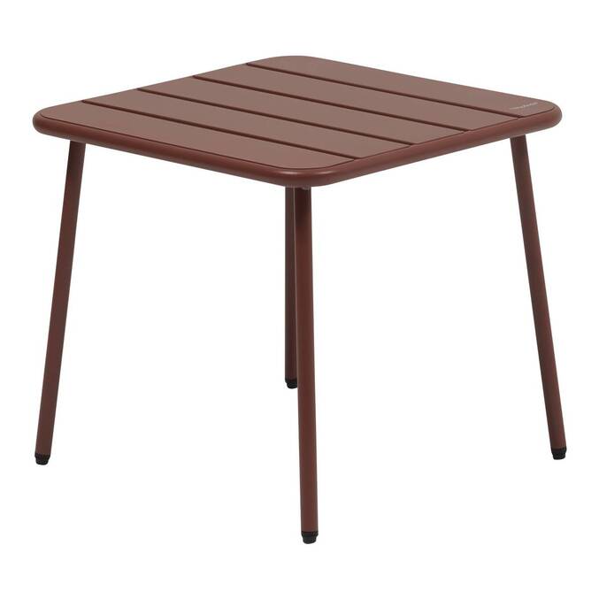 Gartencouchtisch quadratisch PHUKET aus Mahagoni 45 x 45 cm - Epoxidharzbeschichteter Stahl, Verstärkter Rostschutz Mahagonibraun