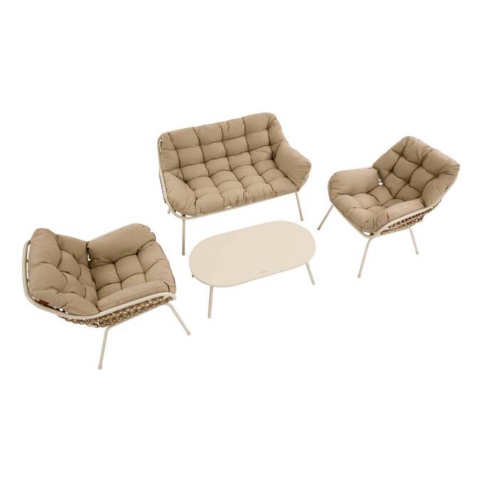 Gartenlounge-Set PAOPAO Beige / Ton 4 Plätze - Epoxidharz behandelter Stahl, Verstärkter Rostschutz, Polyester Beige / Ton
