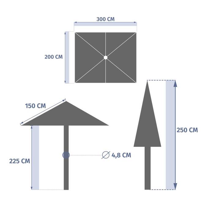 Rechteckiger Sonnenschirm LOOMPA Olivgrün / Graphit 3 x 2 m - Stahl, Aluminium, Polyester Olivgrün / Graphit