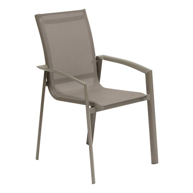 Gartenstuhl mit Armlehnen AXANT Dattel / Kaffee Epoxidharz behandeltes Aluminium, Texaline Dattel / Kaffee
