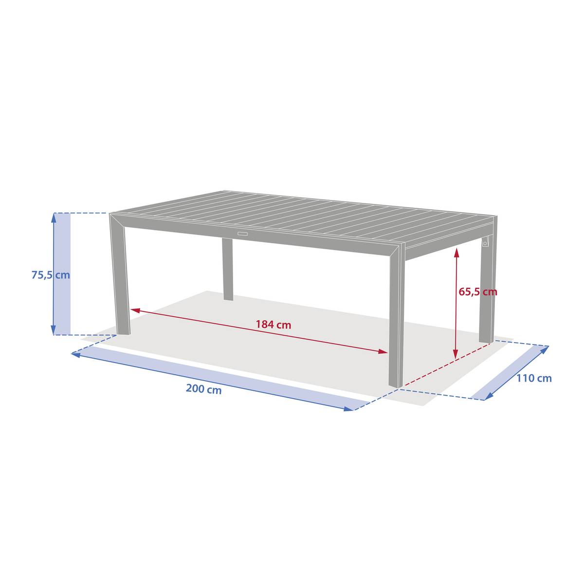 Ausziehbarer quadratischer Gartentisch ÉVASION Leinen / Ton 12 Plätze - Epoxy-beschichtetes Aluminium Leinen / Ton
