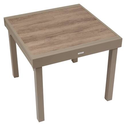 Quadratischer ausziehbarer Gartentisch PIAZZA Trüffel / Kaffee 8 Plätze - Epoxy-behandeltes Aluminium, Gehärtetes Glas