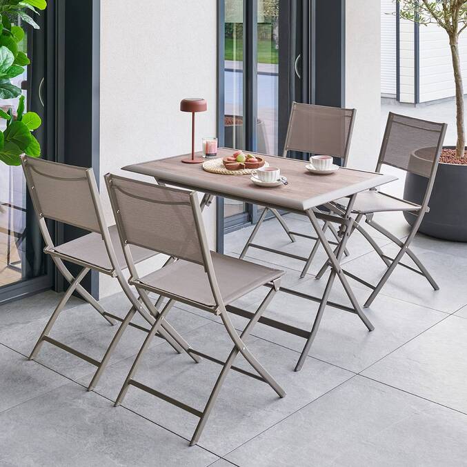 Rechteckiger klappbarer Gartentisch AZUA Trüffel / Kaffee 4 Plätze - Epoxy-beschichtetes Aluminium, Glas Trüffel / Kaffee
