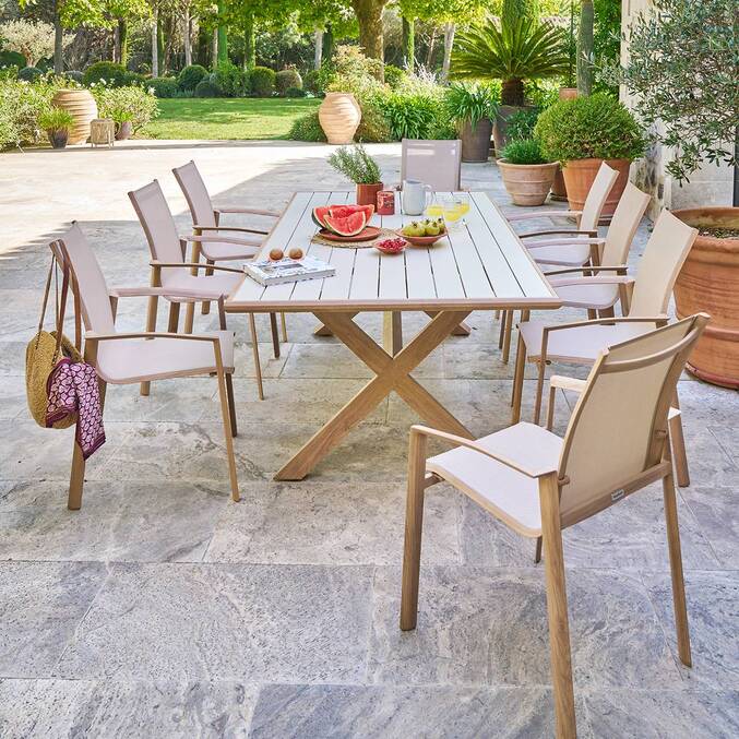 Rechteckiger Gartentisch AXIOME Ton / Honig 8 Plätze - Epoxy-beschichtetes Aluminium Ton / Honig