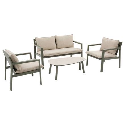 Gartenlounge-Set FLOVIA Lorbeergrün 4 Plätze - Epoxy-behandeltes Aluminium, Texaline