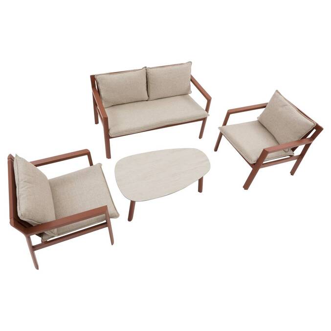 Gartenlounge-Set FLOVIA Mahagoni 4 Plätze - Epoxy-behandeltes Aluminium, Texaline Mahagonibraun