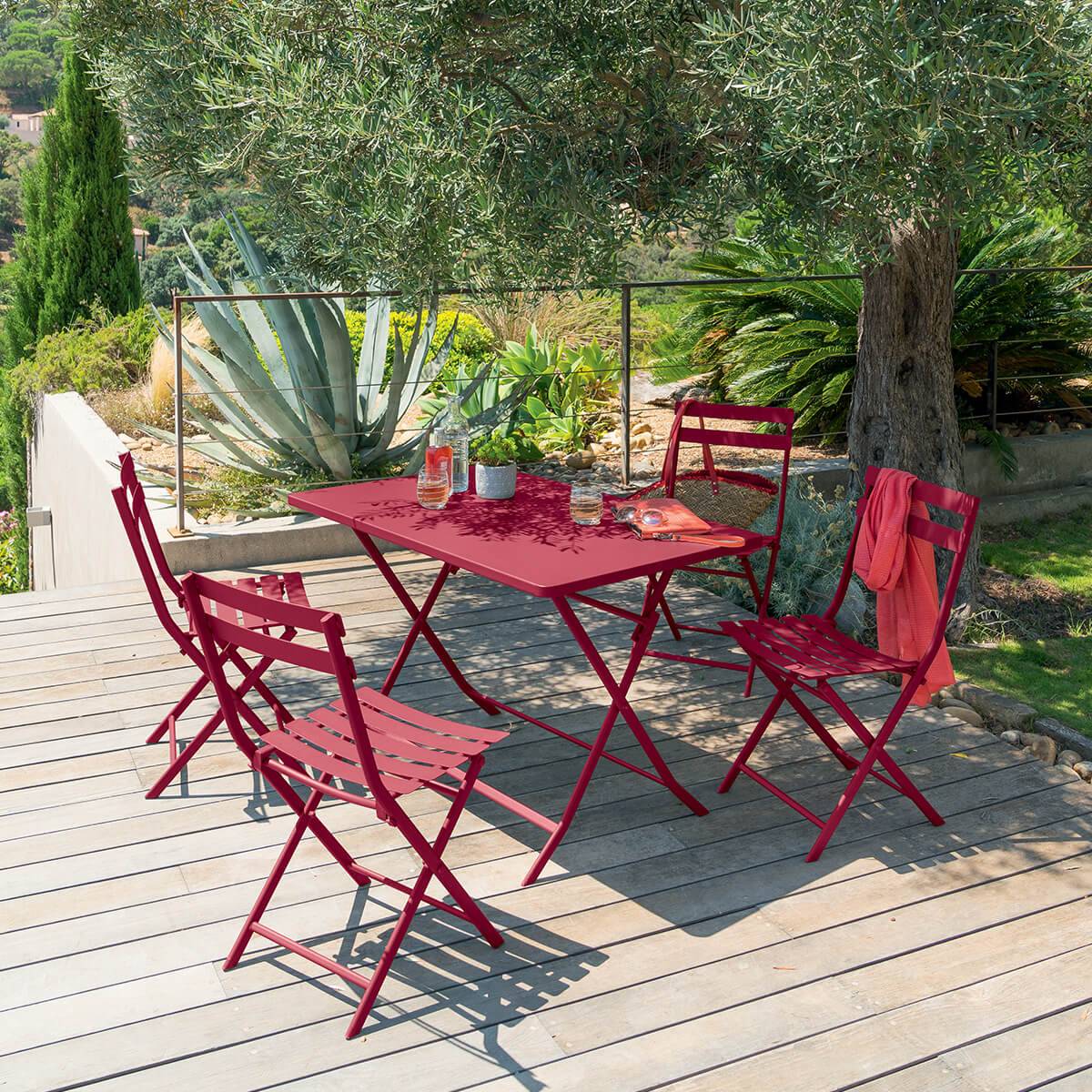 Rectangular folding garden table GREENSBORO Redcurrant 4 seats - Epoxy treated steel, Reinforced anti-rust treatment Currant