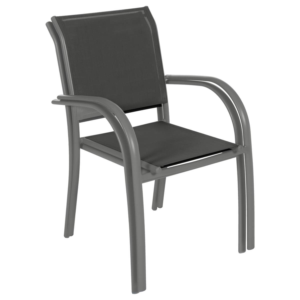 Stackable garden chair with arms PIAZZA Anthracite / Graphite Epoxy-treated aluminum, Texaline Anthracite / Graphite