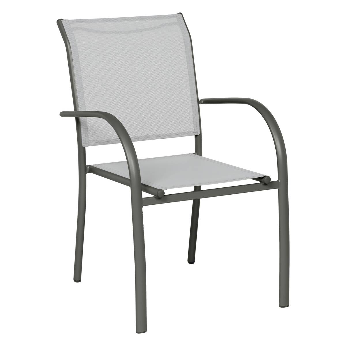Stackable garden chair with arms PIAZZA Pebble / Graphite Epoxy-treated aluminum, Texaline Pebble / Graphite