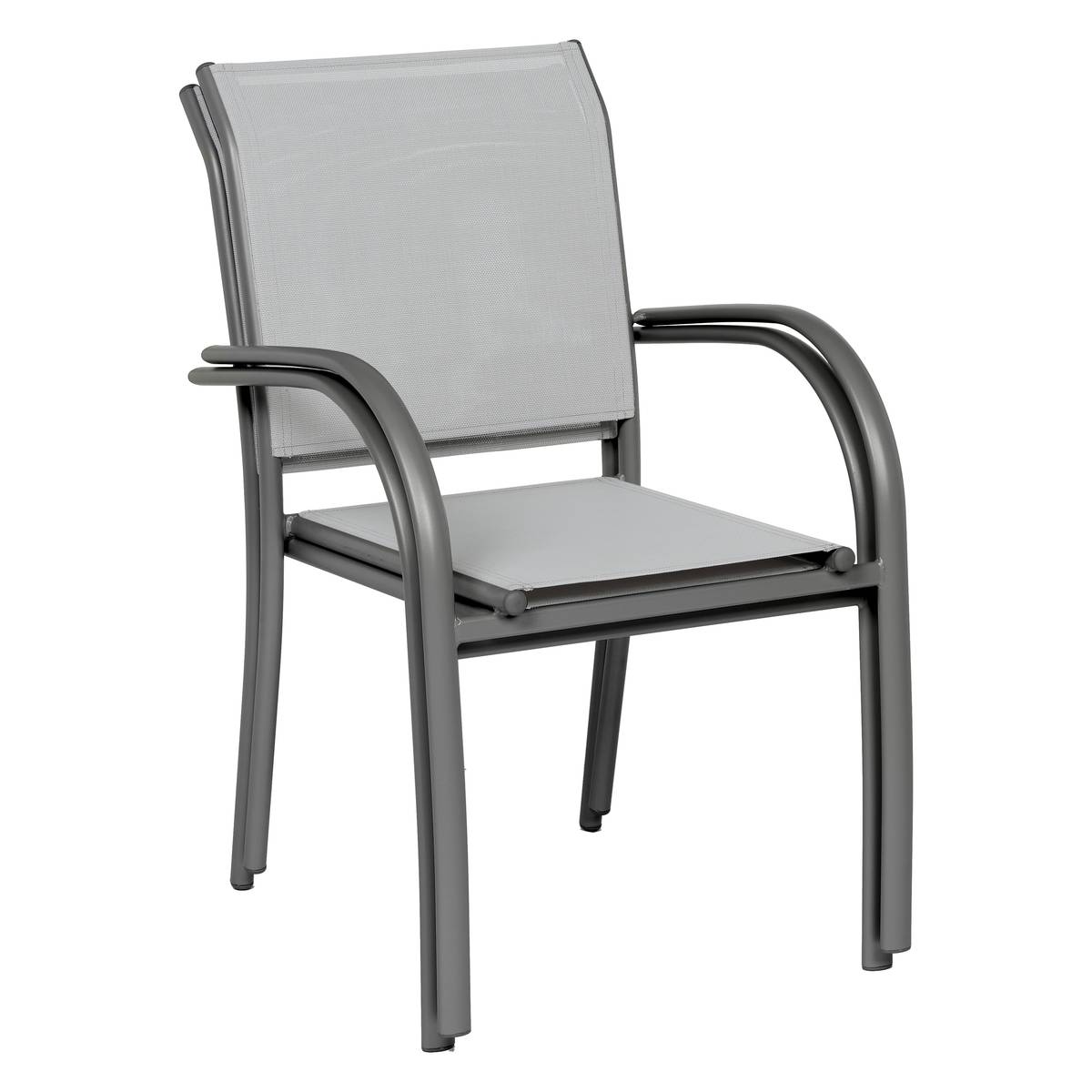 Stackable garden chair with arms PIAZZA Pebble / Graphite Epoxy-treated aluminum, Texaline Pebble / Graphite