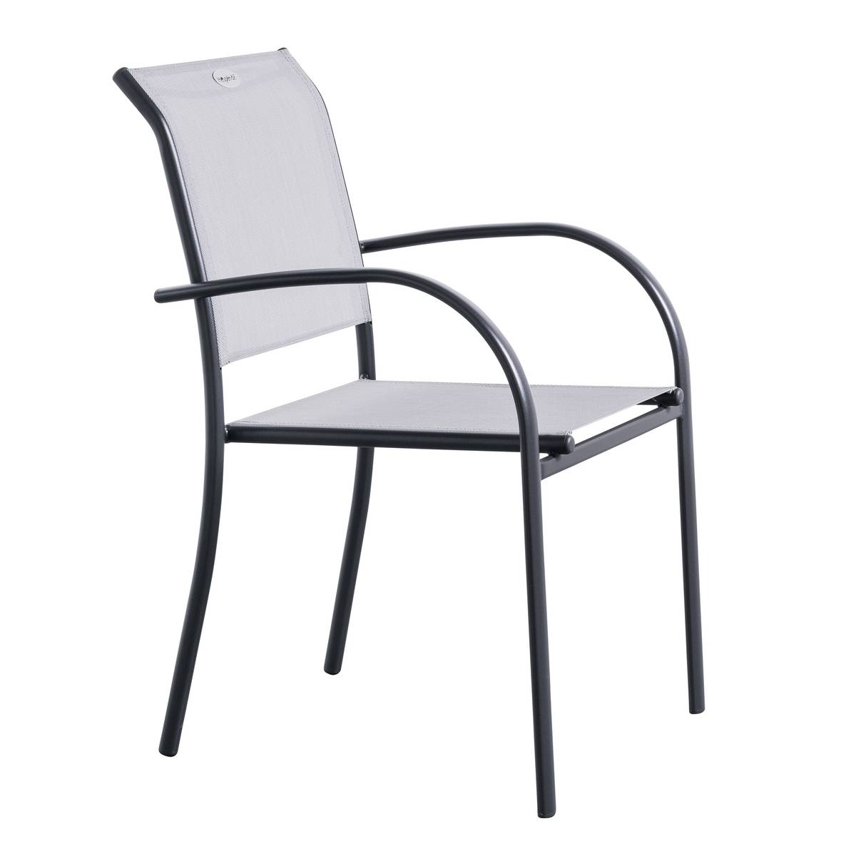 Stackable garden chair with arms PIAZZA Pebble / Graphite Epoxy-treated aluminum, Texaline Pebble / Graphite