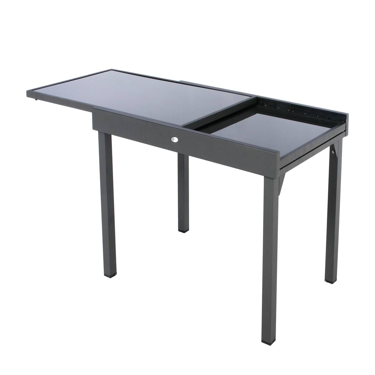 Extendable garden table PIAZZA Graphite 10 seats - Epoxy treated aluminum, Tempered glass Graphite