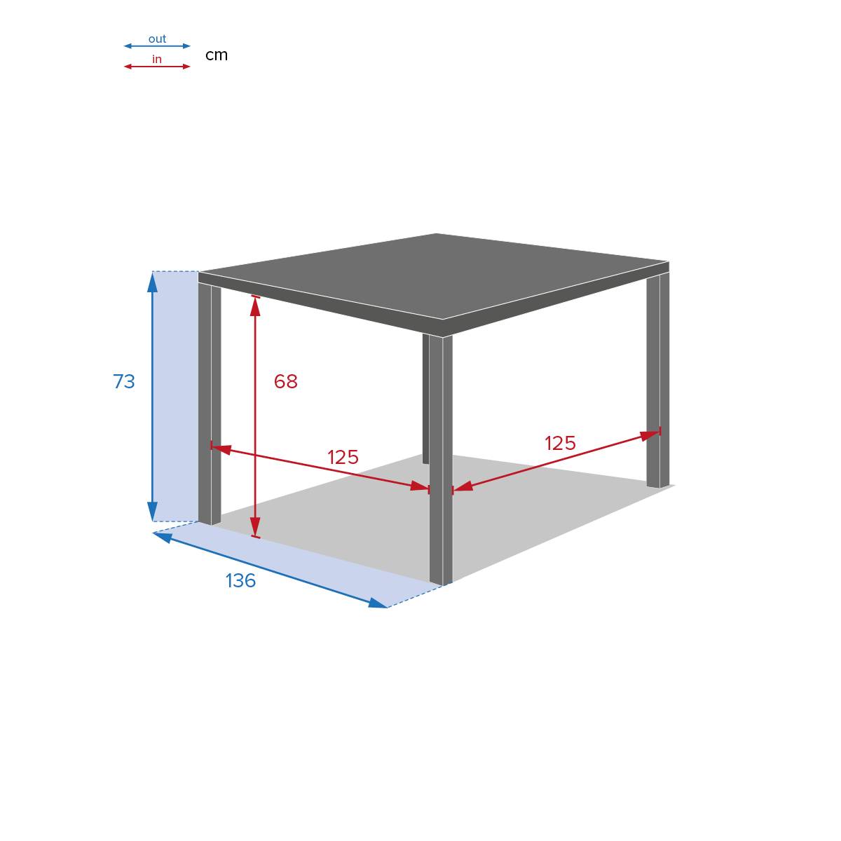Square garden table PIAZZA Graphite 8 seats - Epoxy-coated aluminum Graphite