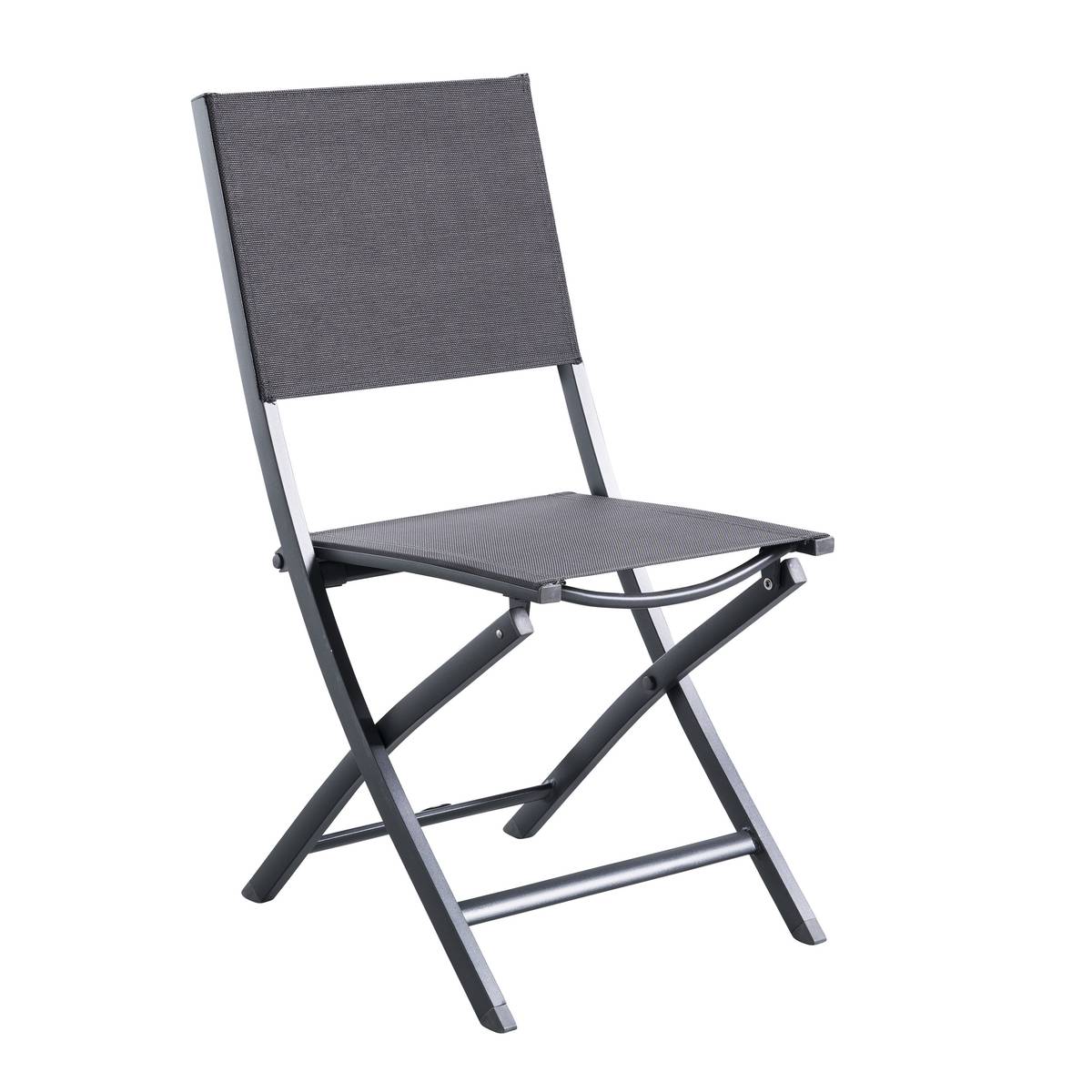 Set of 4 folding garden chairs ESSENTIA Anthracite / Graphite Epoxy-treated aluminum, Texaline Anthracite / Graphite