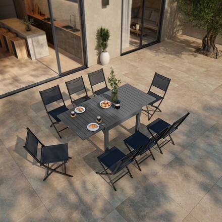 Extendable garden table PIAZZA Graphite 8 seats - Epoxy-coated aluminum